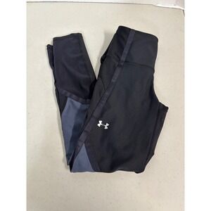 Under Armour HeatGear Compression Leggings Womens XS Black Blue Mesh Panels
